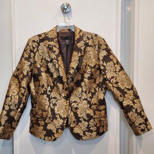 New York & Company Gold & Brown Floral Design Blazer Suit Jacket, Size 18